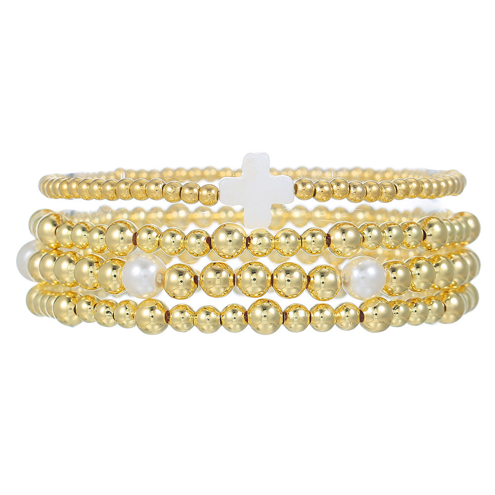 Wholesale  Cross Bracelet suit Sweet Cool Beaded Shell Pearl Bracelet